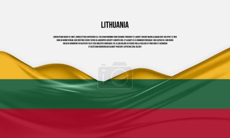 Illustration for Lithuania flag design. Waving Lithuanian flag made of satin or silk fabric. Vector Illustration. - Royalty Free Image