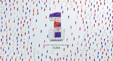 Happy Revolution Day Cuba design. A large group of people form to create the number 1 as Cuba celebrates its Revolution Day on the 1st of January. Vector illustration.