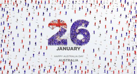 Happy Australia Day. A large group of people form to create the number 26 as Australia celebrates its Australia Day on the 26th of January. Vector illustration.