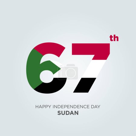 Illustration for Happy Independence Day Sudan Design. Number 67 made of the Sudan Flag as Sudan celebrates its 67th Independence Day on the 1st of January. - Royalty Free Image