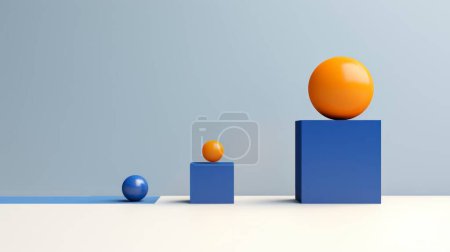 Téléchargez les photos : Boule orange isolée sur fond bleu photo de stock, dans le style de formes qui se chevauchent - en image libre de droit