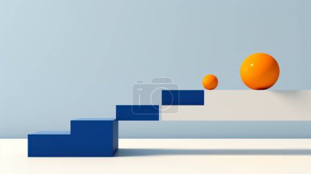 Téléchargez les photos : Boule orange isolée sur fond bleu photo de stock, dans le style de formes qui se chevauchent - en image libre de droit
