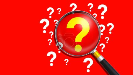 Photo for Magnifier mark with question mark on red background. - Royalty Free Image