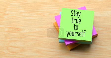 Photo for Be your own self - text on the sticky note pinned on the cork board. business concept - Royalty Free Image