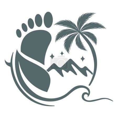 Téléchargez les illustrations : Île tropicale, icône vectorielle, monde, bio, ecofriendly, monde étoiles montagne - en licence libre de droit