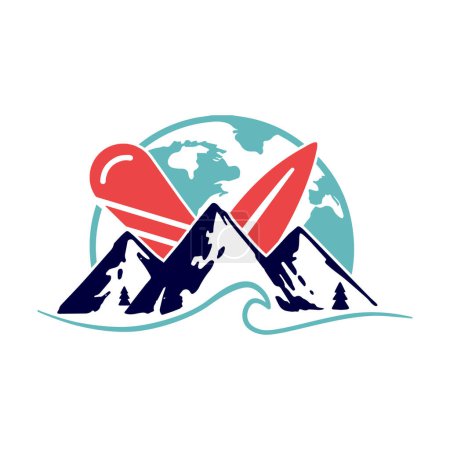 Téléchargez les illustrations : Logo de montagne conception, modèle vectoriel, sport, vague, montagne - en licence libre de droit