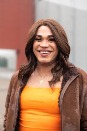 Portrait of happy trans woman. Latin ethnicity. Young age. High quality photo