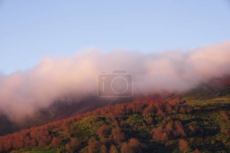 Foto de Paisaje minimalista. Nube sobre una colorida montaña. Copiar espacio. Foto de alta calidad - Imagen libre de derechos