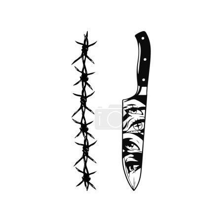 Illustration for Knife and barbed wire illustration vector - Royalty Free Image