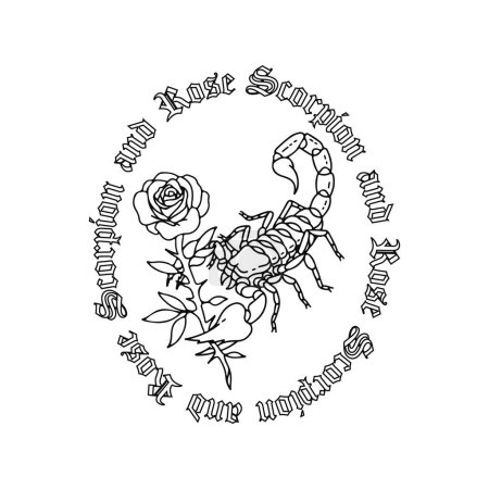 Téléchargez les illustrations : Illustration vectorielle du scorpion et de la rose - en licence libre de droit