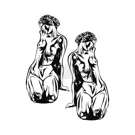 Illustration for Vector illustration of two female statues - Royalty Free Image