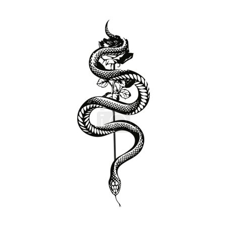 Téléchargez les illustrations : Illustration vectorielle d'une rose avec un serpent - en licence libre de droit