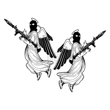 Téléchargez les illustrations : Illustration vectorielle de deux anges armés - en licence libre de droit