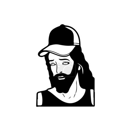 Téléchargez les illustrations : Illustration vectorielle d'un homme aux cheveux longs coiffé d'un chapeau - en licence libre de droit