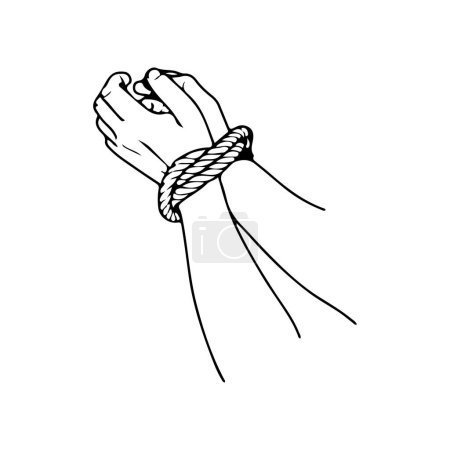 Ilustración de Ilustración vectorial de las manos atadas a una cuerda - Imagen libre de derechos