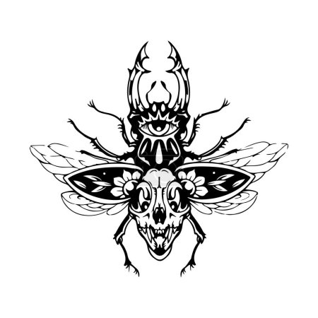 Téléchargez les illustrations : Illustration vectorielle du scarabée avec concept de crâne - en licence libre de droit