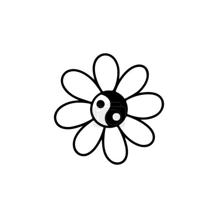 Téléchargez les illustrations : Illustration vectorielle d'une fleur avec un symbole yin yang - en licence libre de droit