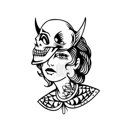 Ilustración de Ilustración vectorial de una chica con un cráneo - Imagen libre de derechos
