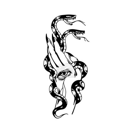 Téléchargez les illustrations : Illustration vectorielle d'une main avec un serpent - en licence libre de droit