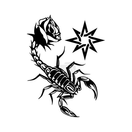 Téléchargez les illustrations : Illustration vectorielle d'un scorpion avec une rose - en licence libre de droit