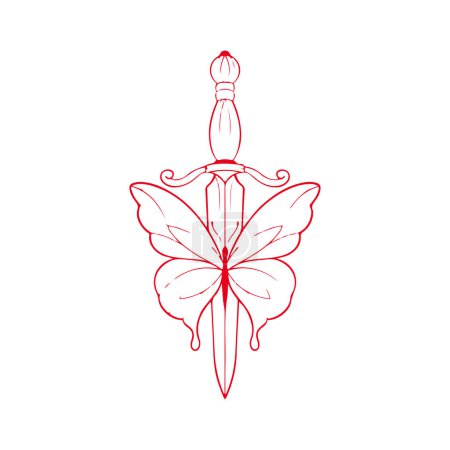 Illustration for Vector illustration of a dagger with a butterfly - Royalty Free Image