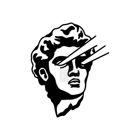 Téléchargez les illustrations : Illustration vectorielle de statue grecque avec concept d'yeux - en licence libre de droit