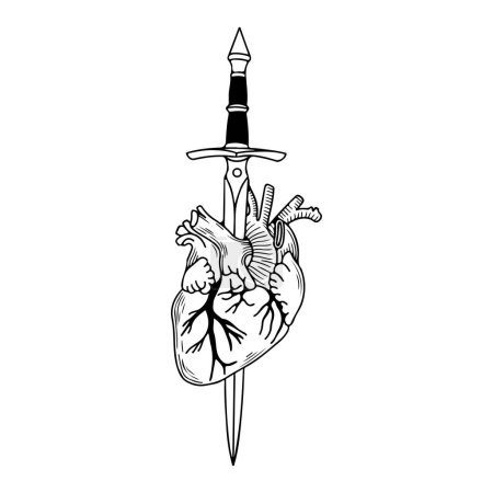 ilustración vectorial de una daga con un corazón