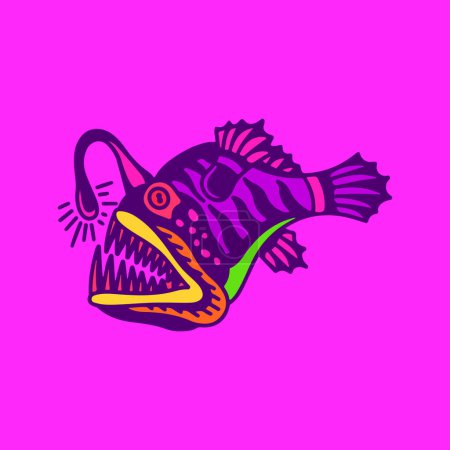 Téléchargez les illustrations : Vector illustration of a scary anglerfish character - en licence libre de droit