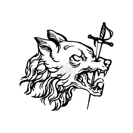 Ilustración de Vector illustration of a dagger stabbing a wolf - Imagen libre de derechos