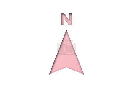Photo for Pink paper cut into north arrow shape isolated on white background. - Royalty Free Image