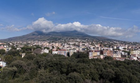 Aerial view of Vesuvius volcano covered by clouds