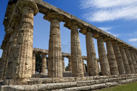 Photo for Paestum  (Salerno), Italy . 10 May, 2024 - The Temple of Athena is a Greek temple of Magna Graecia in the Paestum Archaeological Park - Royalty Free Image