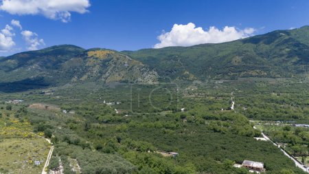 Aerial view of Avella rural landscape in the Avellino province with Partenio Mount on the background