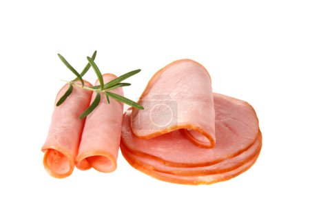 Photo for Pork ham slices isolated on white background - Royalty Free Image