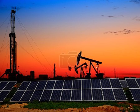 Photo for Oil pump with solar panels - Royalty Free Image
