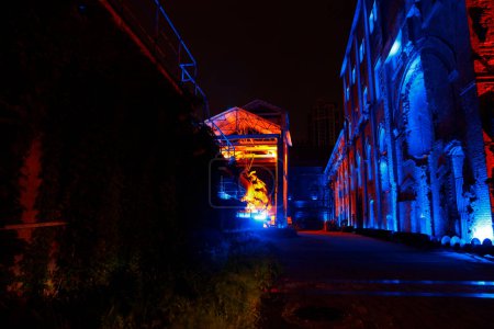 Abandoned factory buildings at night