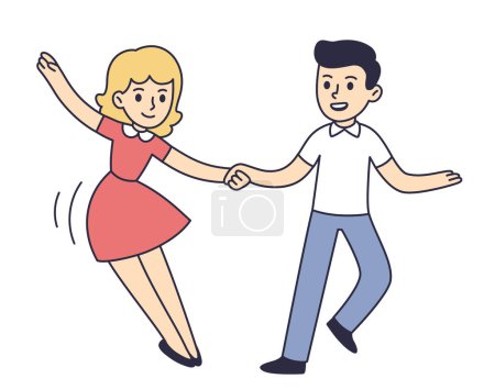 Illustration for Cute cartoon young dancing couple. Swing dance, Lindy hop. Vector clip art illustration. - Royalty Free Image