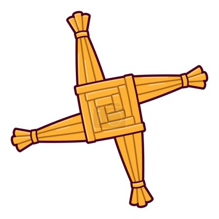 Saint Brigid's cross, Imbolc celebration tradition in Ireland. Handmade straw knot decoration. Vector illustration.