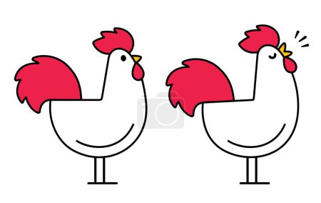 Illustration for Cartoon rooster drawing in simple flat vector line icon style. Cute crowing cock illustration. - Royalty Free Image