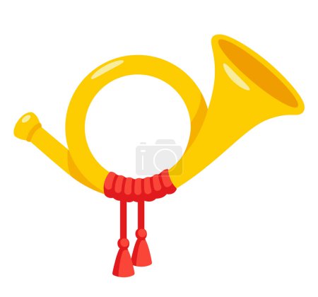 Post horn cartoon icon, traditional postal or hunting horn flat design. Vector clip art illustration.