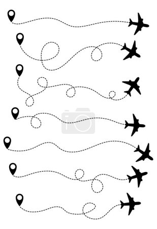 Foto de Ilustración del vector conjunto de trayectoria de viaje del avión aislado en blanco - Imagen libre de derechos