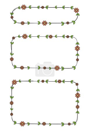 Foto de Hand drawn rectangle frame decoration element with flowers and leaves vector set - Imagen libre de derechos
