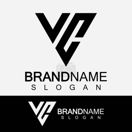 Carta creativa CV o VC monograma logotipo forma triángulo invertido.