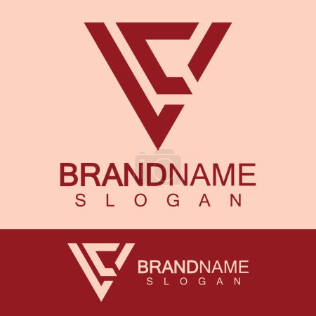 Lettre créative CV ou VC forme triangle inversé logo monogramme.