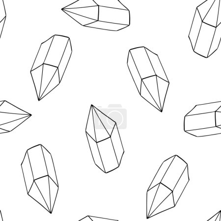 Illustration for Doodle crystals seamless pattern. Black outline gems and minerals silhouettes background. Contour magic stones diamonds boho abstract geometric vector illustration. - Royalty Free Image