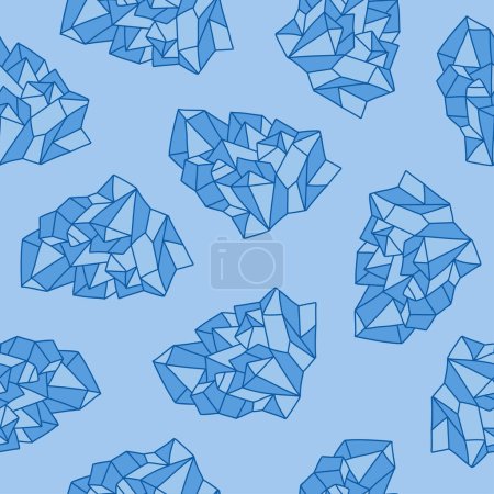 Illustration for Polygonal blue minerals seamless pattern. Healing crystals background. Complicated gems pieces quartz stones vector illustration. - Royalty Free Image