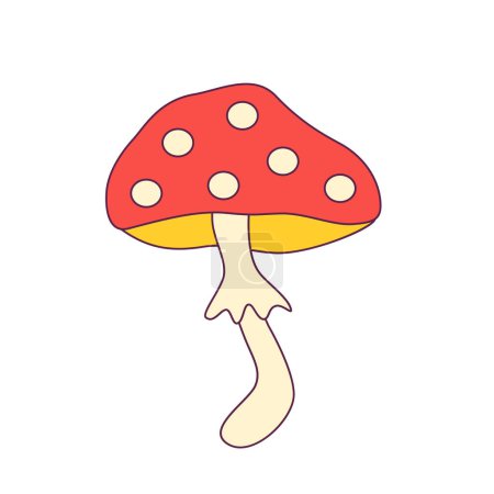 Ilustración de 60s and 70s style groovy amanita. Hand drawn vintage poisonous mushroom. Retro decor. Vector illustration. - Imagen libre de derechos