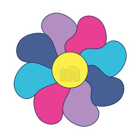 Ilustración de Groovy trippy wavy lucky daisy flower icon. Vivid colors, retro y2k style. 1990s and 2000s element for card, print, poster. Vector illustration. - Imagen libre de derechos