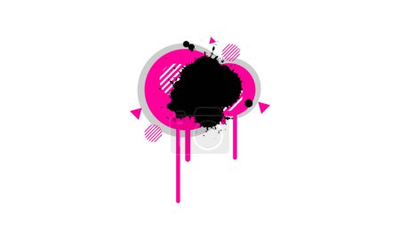 Photo for Black ink dropped painting splash splatter and pink shape circles shape on white background - Royalty Free Image