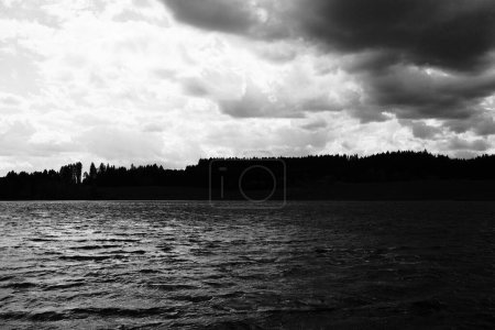 Photo for Picturesque view of beautiful nature. Black and white image of river - Royalty Free Image